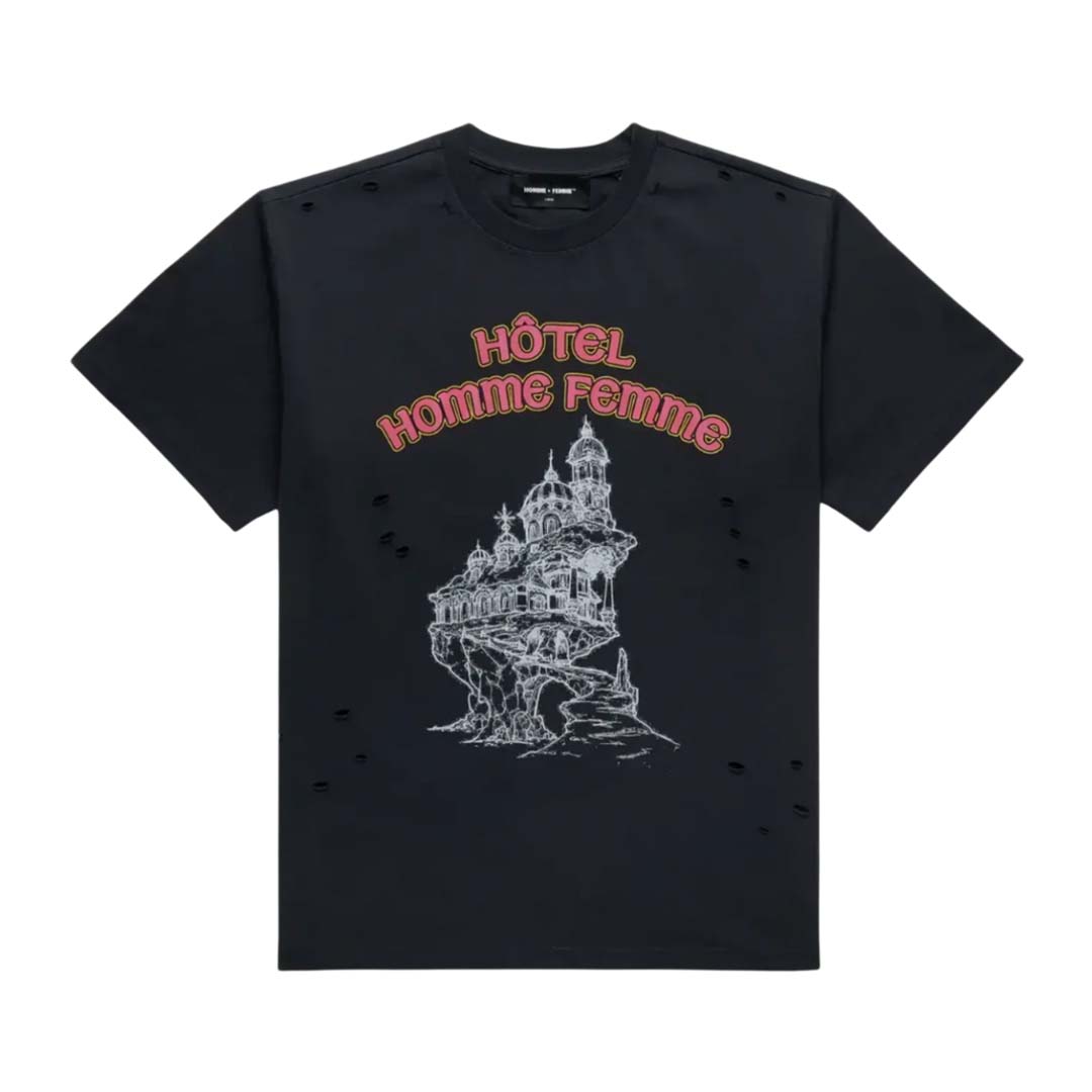 Homme Femme Grand Hotel Black Distressed Tee by Homme Femme - NWAHYPE No.1 for streetwear T-Shirts in USA
