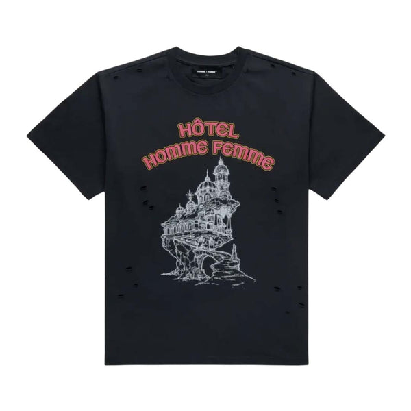 Homme Femme Grand Hotel Black Distressed Tee by Homme Femme - NWAHYPE No.1 for streetwear T-Shirts in USA