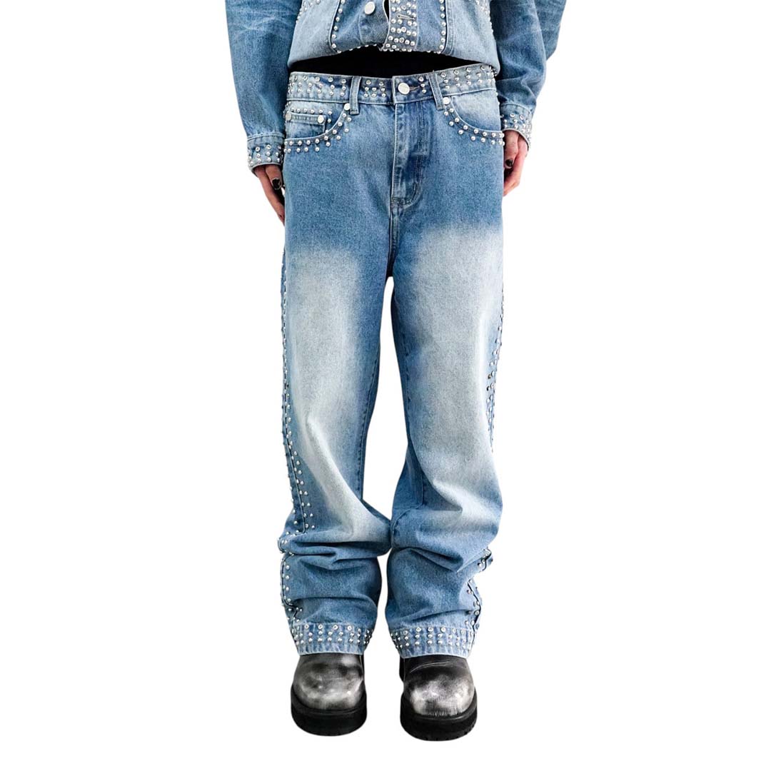 Homme Femme Ornament Studded Blue Denim Jeans by Homme Femme - NWAHYPE No.1 for streetwear Pants in USA