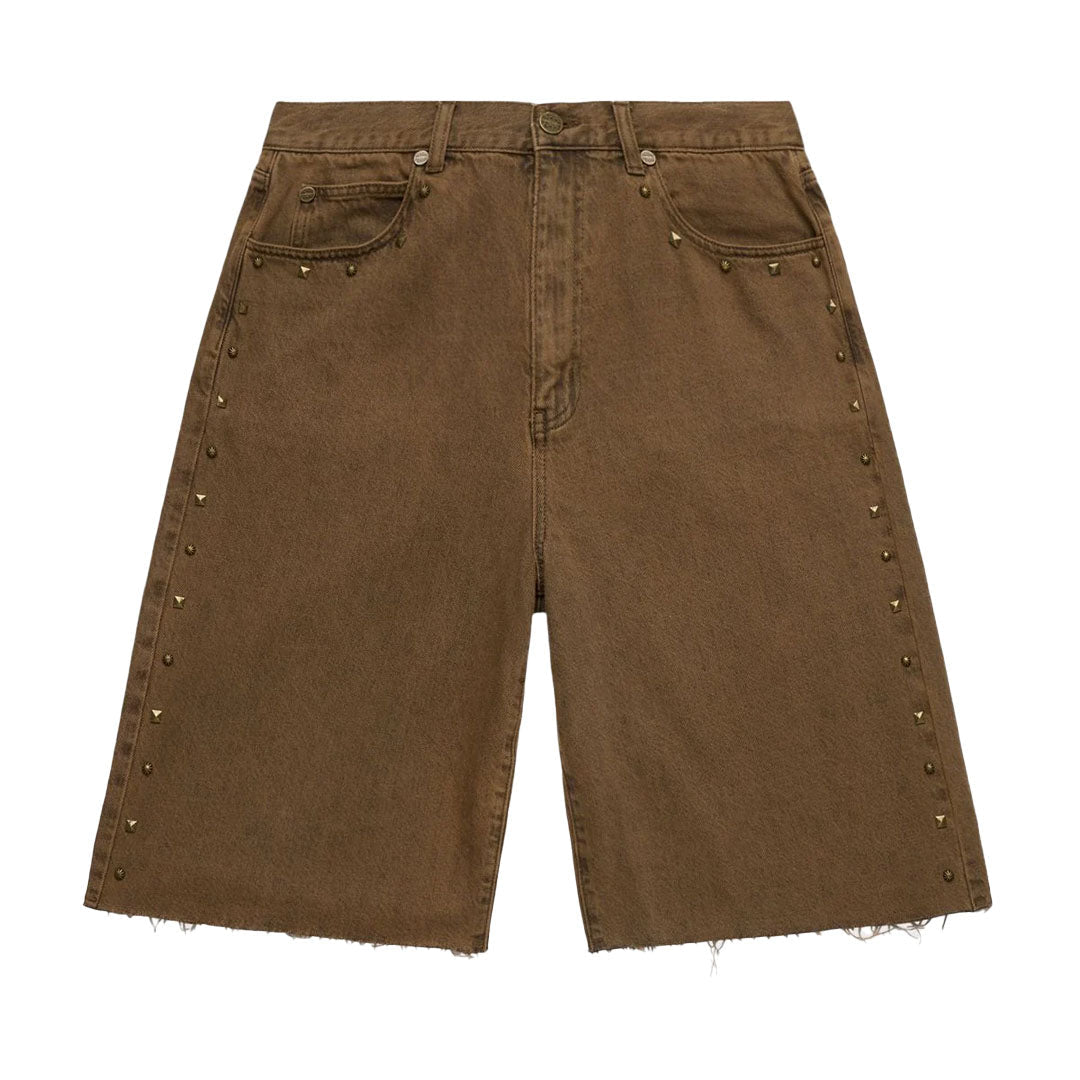 Homme Femme Studded Denim Shorts Brown by Homme Femme - NWAHype 1 for streetwear Shorts in USA
