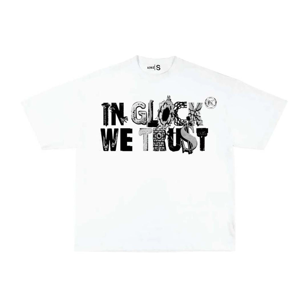 Kixkz In Glock We Trust Scrapyard White Tee by Kixkz Clothing - NWAHYPE No.1 for streetwear T-Shirts in USA