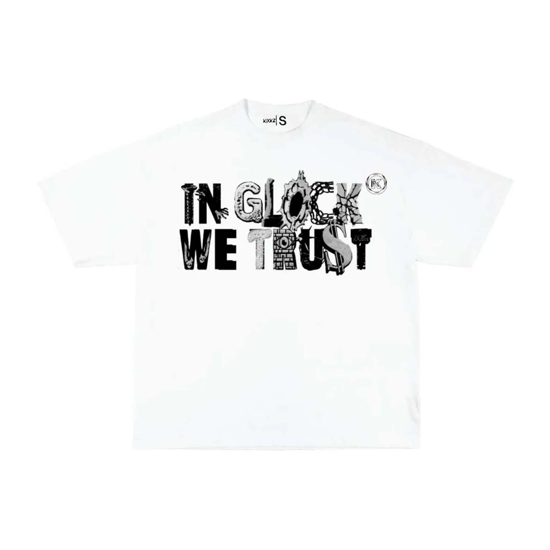 Kixkz In Glock We Trust Scrapyard White Tee by Kixkz Clothing - NWAHYPE No.1 for streetwear T-Shirts in USA