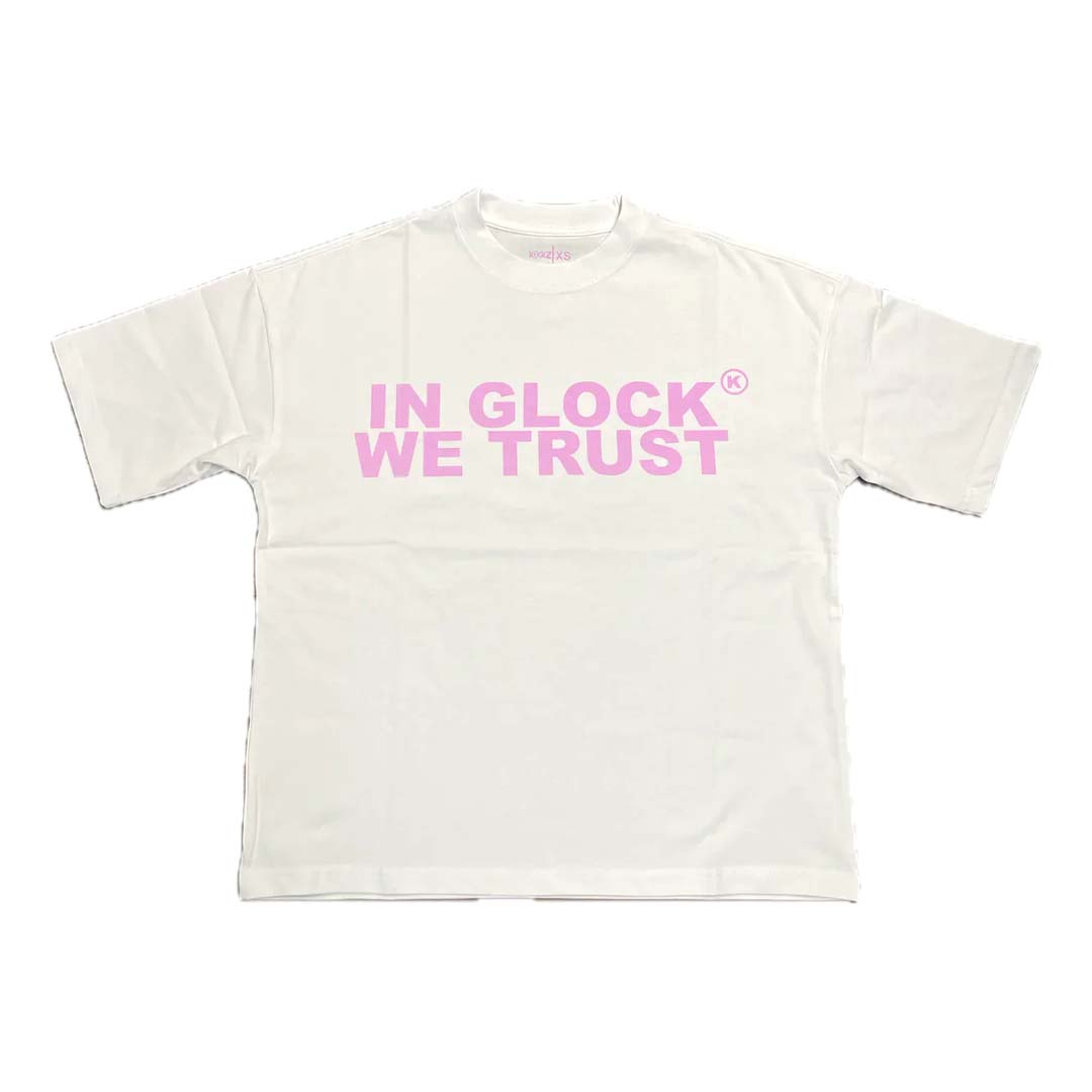 Kixkz In Glock We Trust Tee White Pink by Kixkz Clothing - NWAHYPE No.1 for streetwear T-Shirts in USA