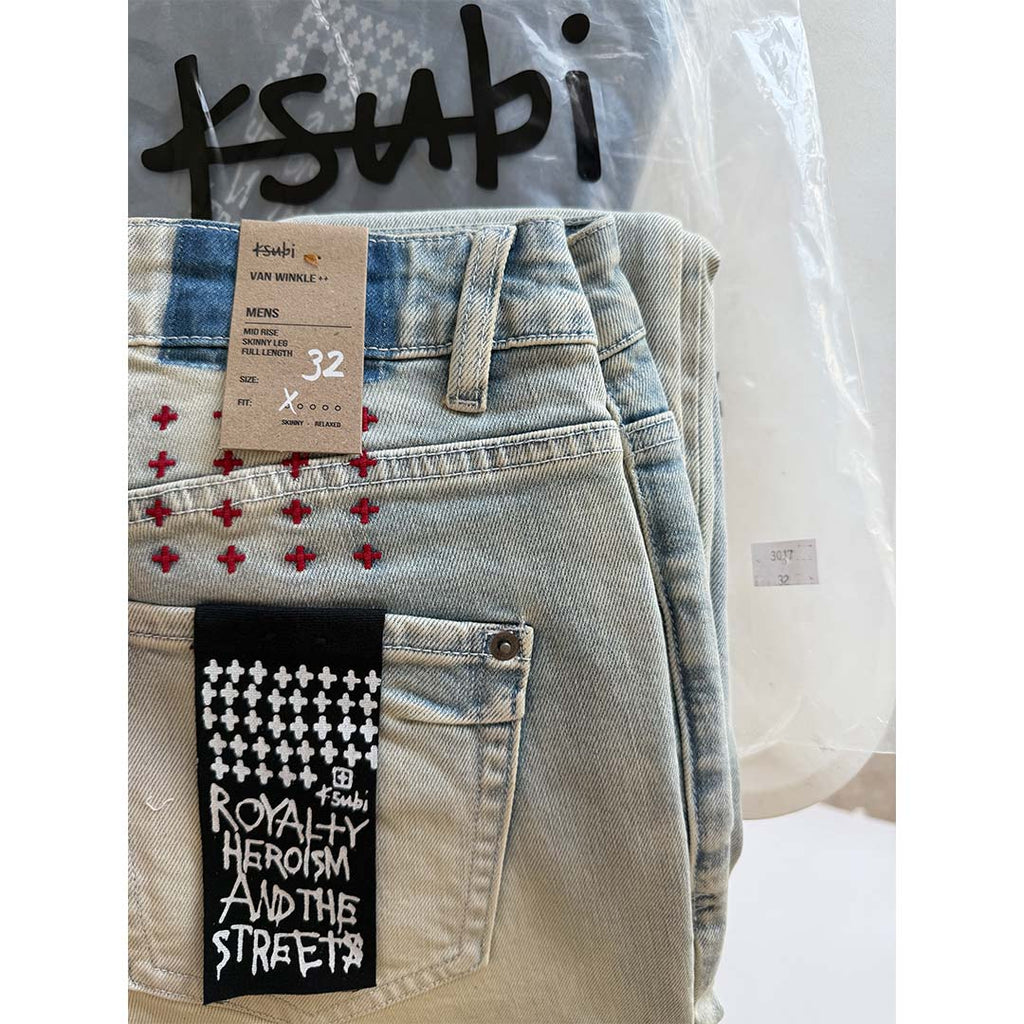 Ksubi Van Winkle Red Embroidered Skinny Jeans Light Wash by Ksubi - NWAHYPE No.1 for streetwear Pants in USA