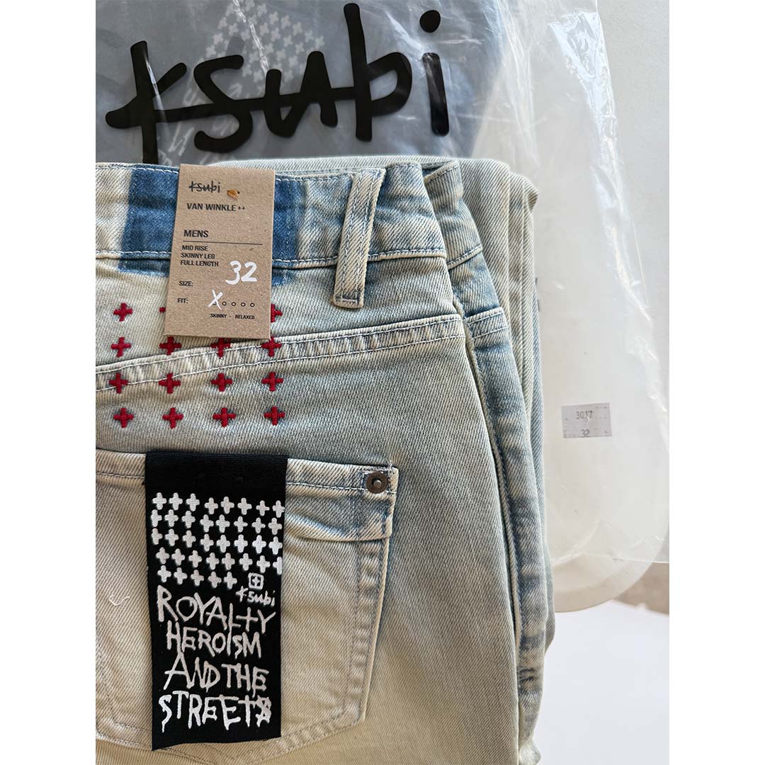 Ksubi Van Winkle Red Embroidered Skinny Jeans Light Wash by Ksubi - NWAHYPE No.1 for streetwear Pants in USA