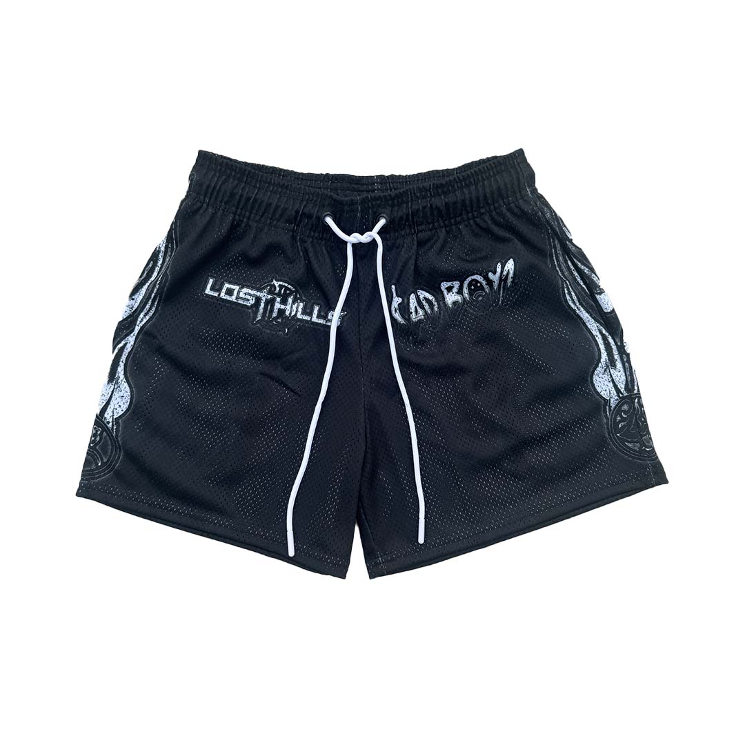 Lost Hills Black Nailed Heart Mesh Shorts by Lost Hills - NWAHype 1 for streetwear Shorts in USA