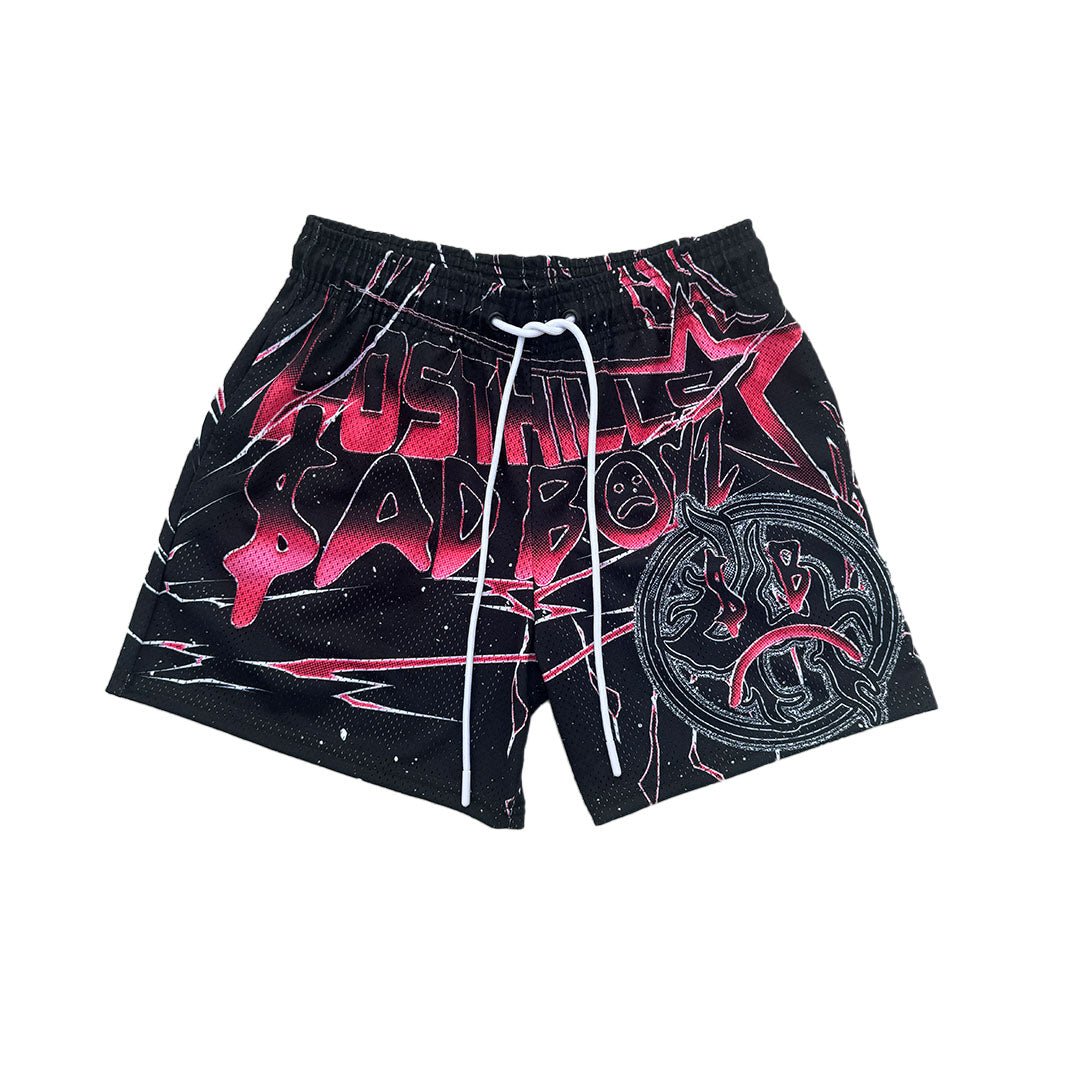 Lost Hills Black Red Bolt Mesh Shorts by Lost Hills - NWAHype 1 for streetwear Shorts in USA