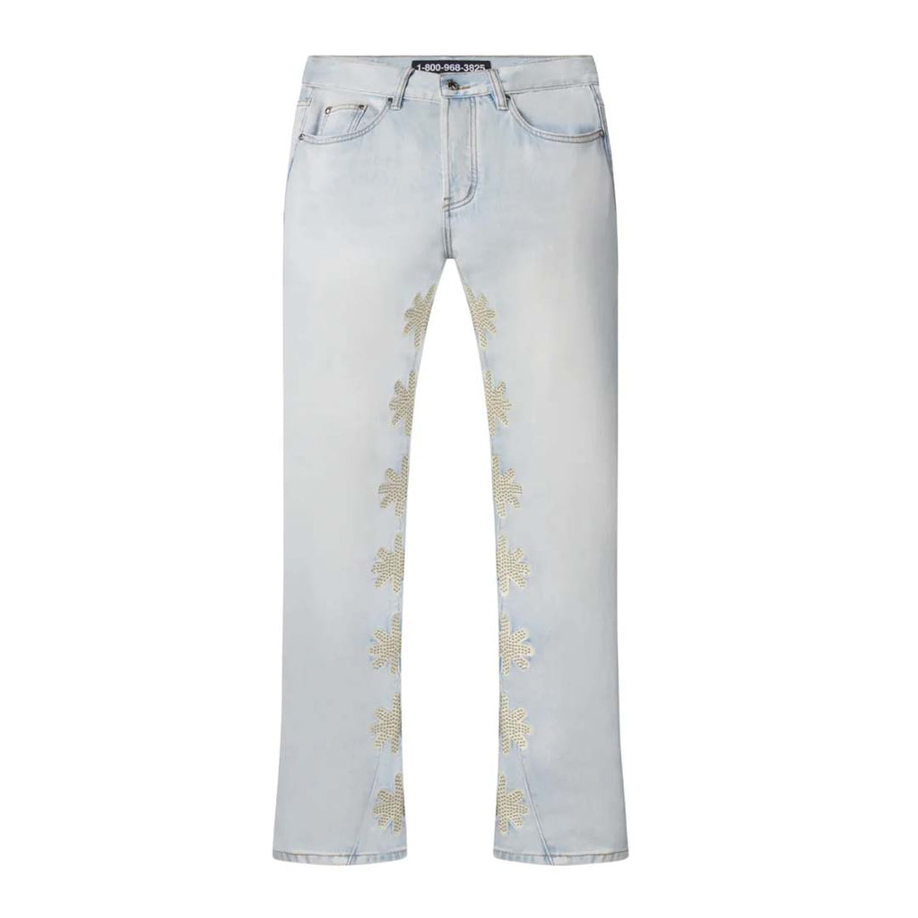 Lost Shadows Studded Sun Logo Denim Jeans Blue Bone by Lost Shadows - NWAHYPE No.1 for streetwear Pants in USA