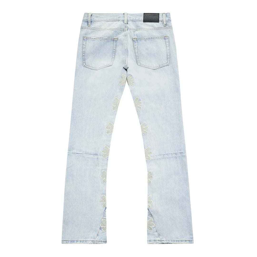 Lost Shadows Studded Sun Logo Denim Jeans Blue Bone by Lost Shadows - NWAHYPE No.1 for streetwear Pants in USA