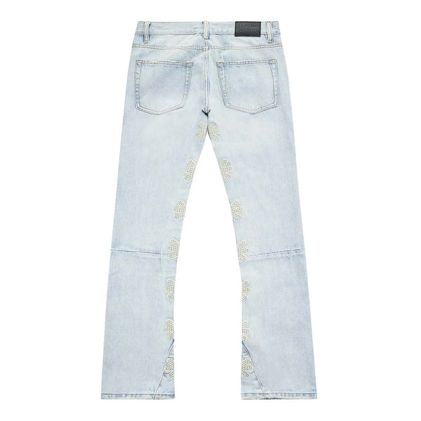 Lost Shadows Studded Sun Logo Denim Jeans Blue Bone by Lost Shadows - NWAHYPE No.1 for streetwear Pants in USA