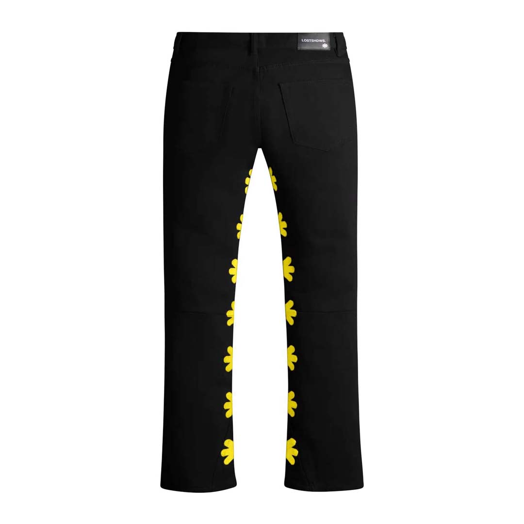 Lost Shadows Sun Logo Denim Jeans Black Yellow by Lost Shadows - NWAHYPE No.1 for streetwear Pants in USA