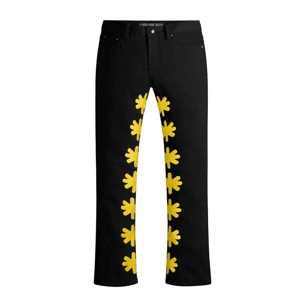 Lost Shadows Sun Logo Denim Jeans Black Yellow by Lost Shadows - NWAHYPE No.1 for streetwear Pants in USA