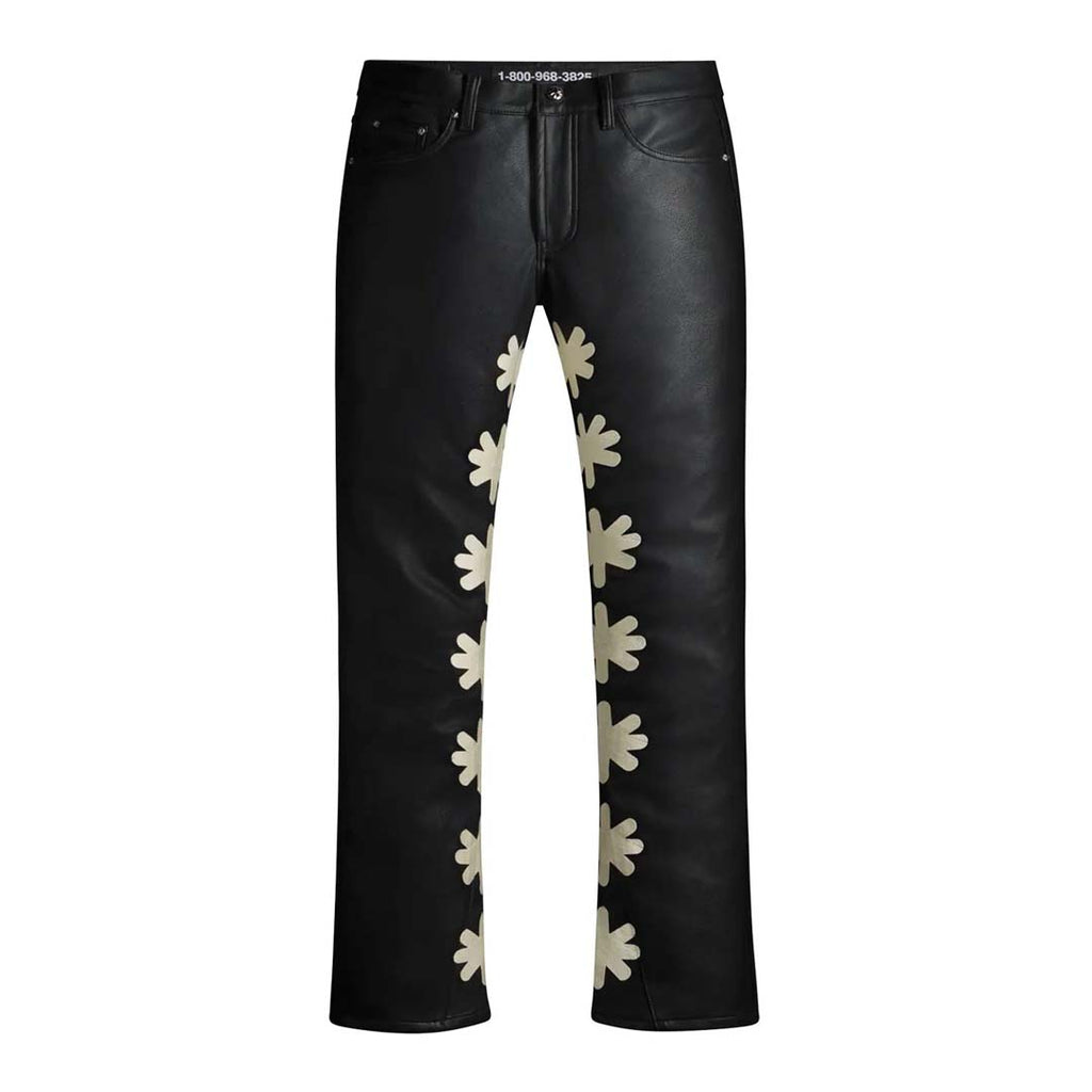 Lost Shadows Sun Logo Leather Pants Black Bone by Lost Shadows - NWAHYPE No.1 for streetwear Pants in USA