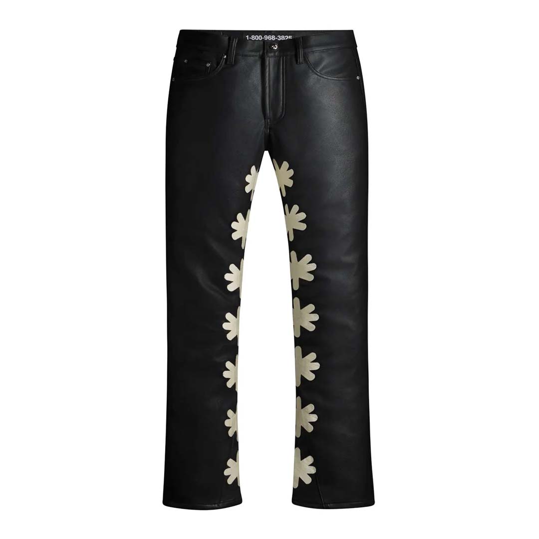 Lost Shadows Sun Logo Leather Pants Black Bone by Lost Shadows - NWAHYPE No.1 for streetwear Pants in USA