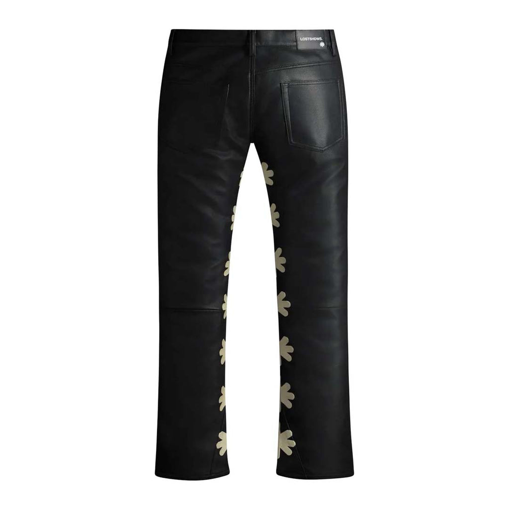 Lost Shadows Sun Logo Leather Pants Black Bone by Lost Shadows - NWAHYPE No.1 for streetwear Pants in USA
