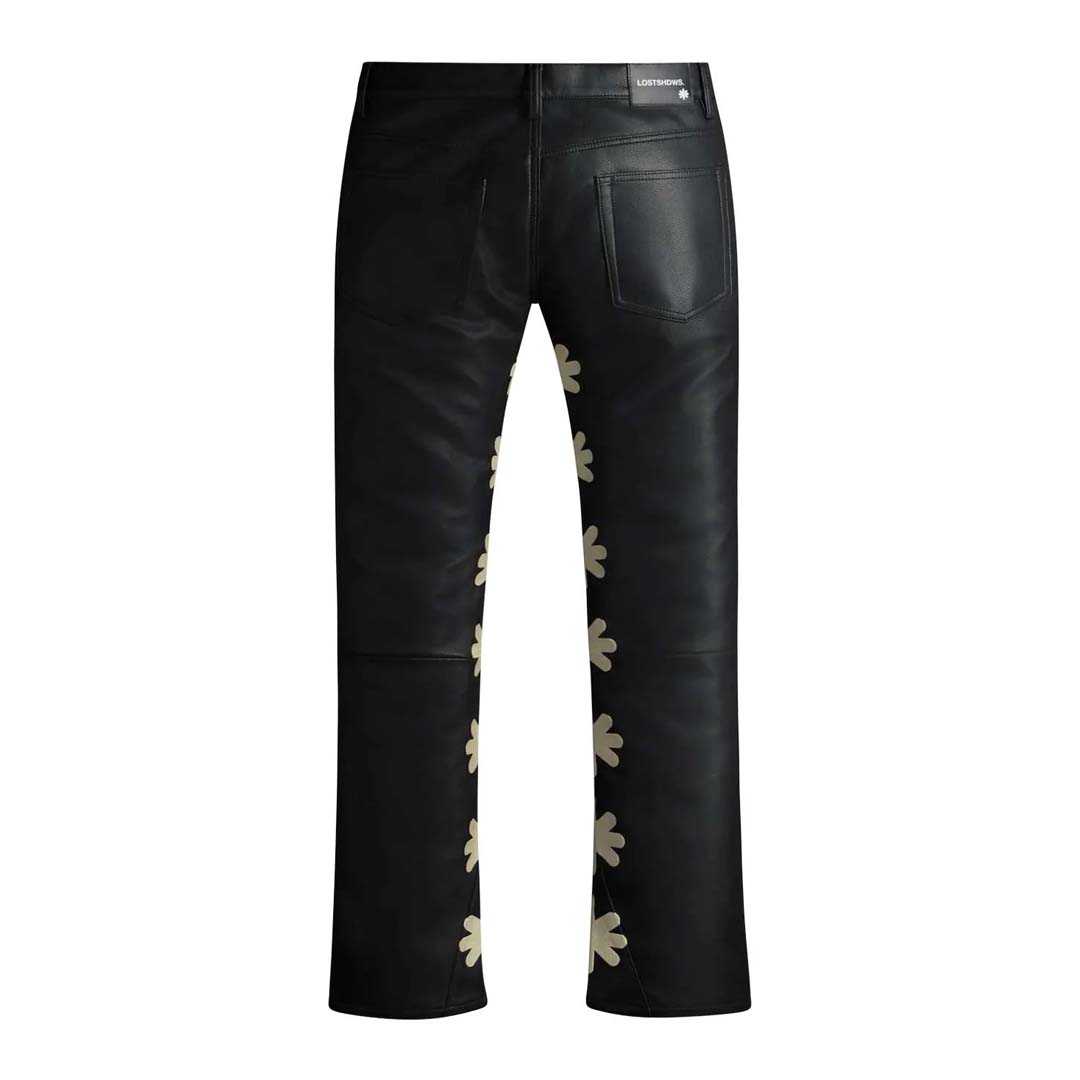 Lost Shadows Sun Logo Leather Pants Black Bone by Lost Shadows - NWAHYPE No.1 for streetwear Pants in USA
