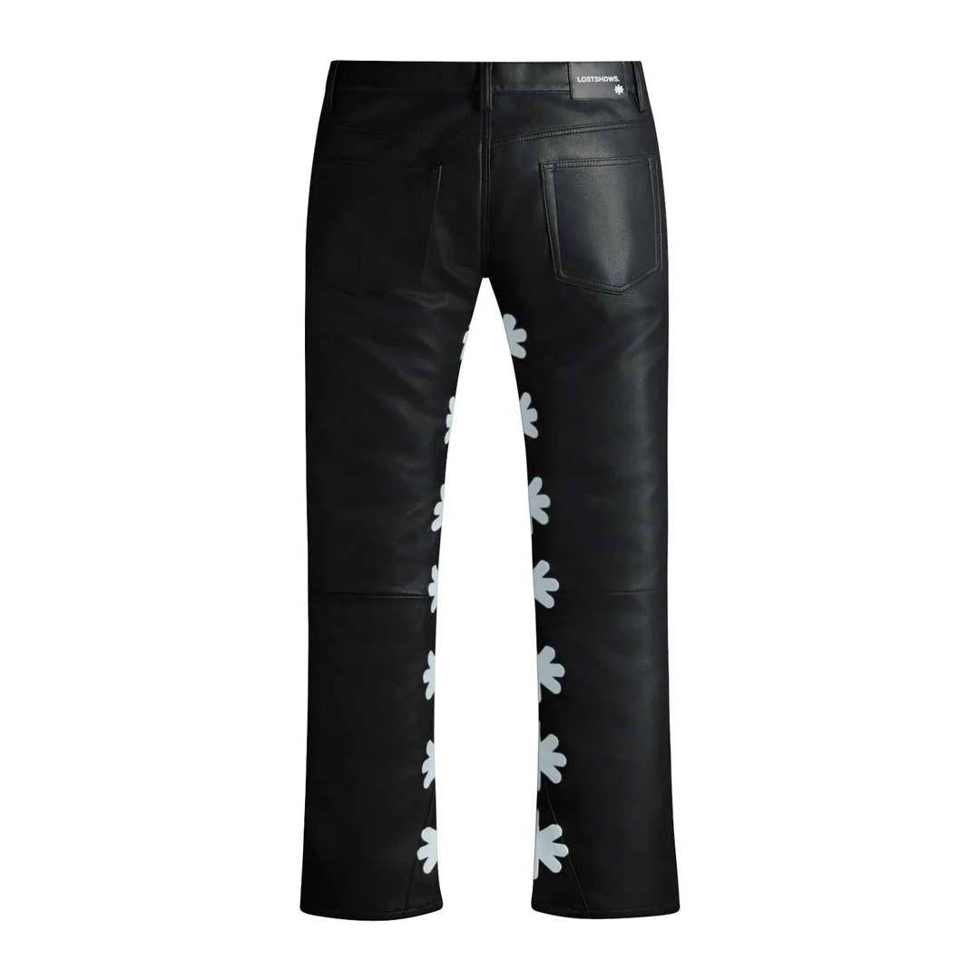 Lost Shadows Sun Logo Leather Pants Black Frost by Lost Shadows - NWAHYPE No.1 for streetwear Pants in USA