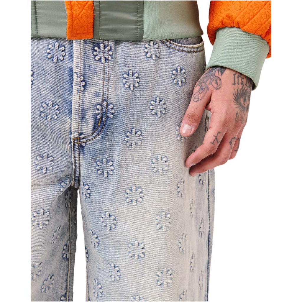 Lost Shdws Blue Embossed Denim Jeans by Lost Shadows - NWAHYPE No.1 for streetwear Pants in USA