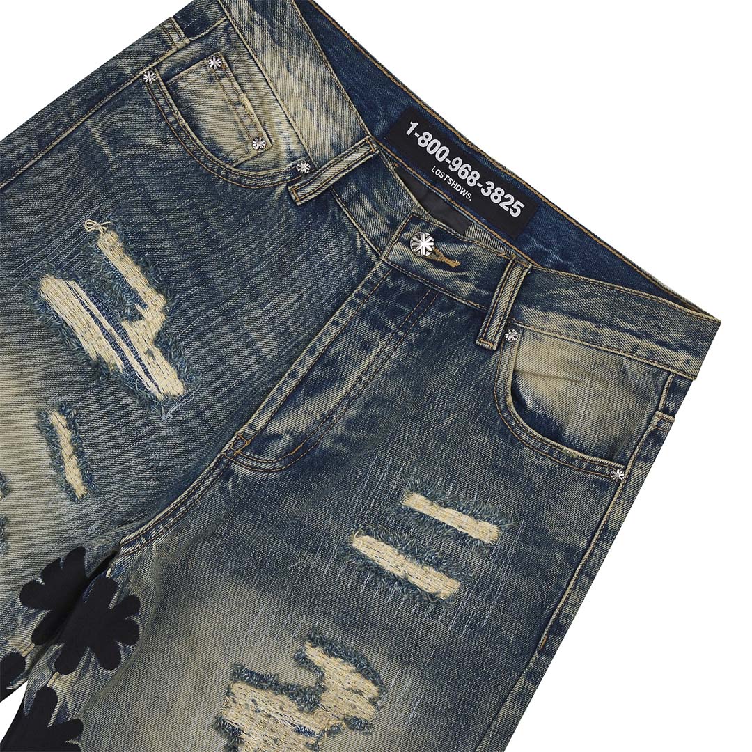 Lost Shdws Distressed Short Blue/Black by Lost Shadows - NWAHYPE No.1 for streetwear Shorts in USA