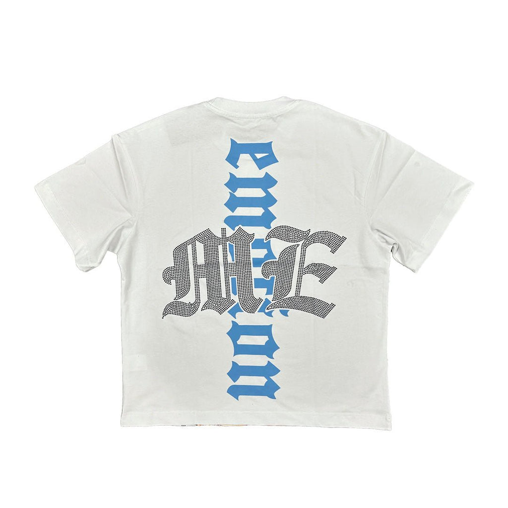 Mixed Emotions Angel Rhinestone White Blue Cropped Tee by Mixed Emotions - NWAHype 1 for streetwear T-Shirts in USA