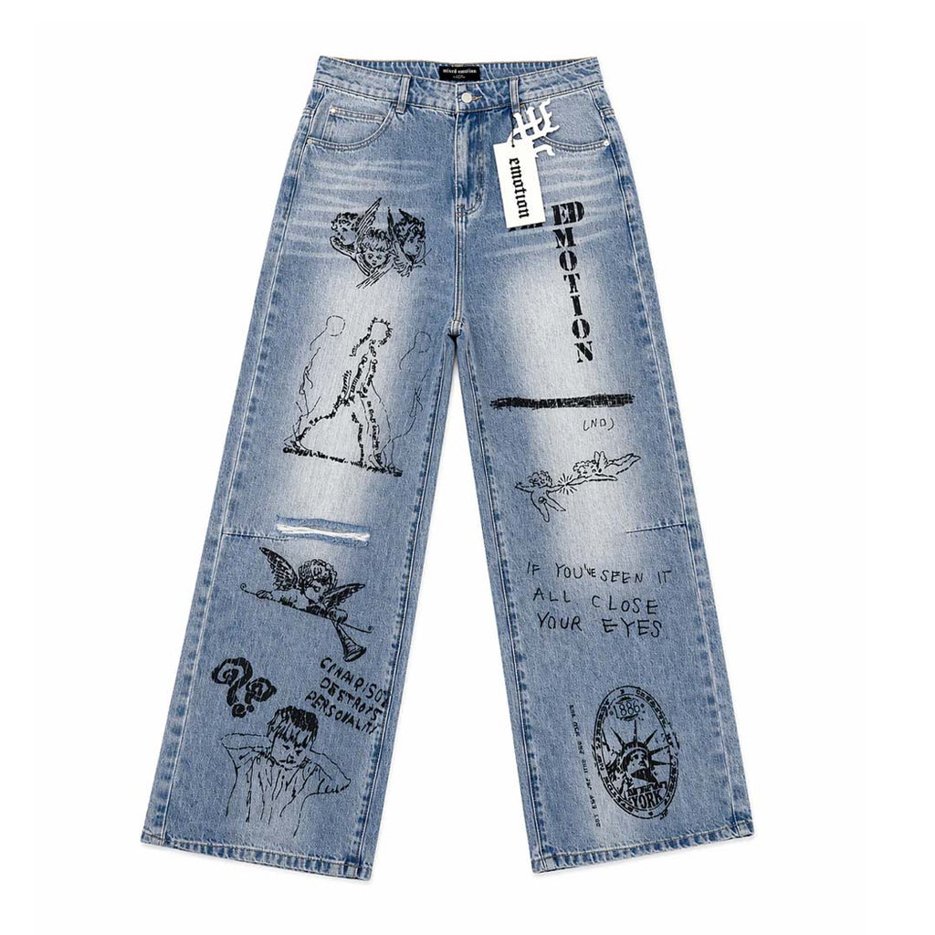 Mixed Emotions Blue Canvas Denim Jeans by Mixed Emotions - NWAHYPE No.1 for streetwear Pants in USA