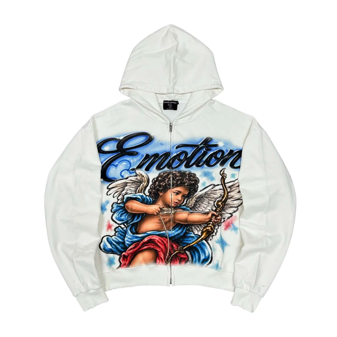Mixed Emotions Cupid's Arrow Zip Up Hoodie White Blue by Mixed Emotions - NWAHYPE No.1 for streetwear Hoodies in USA