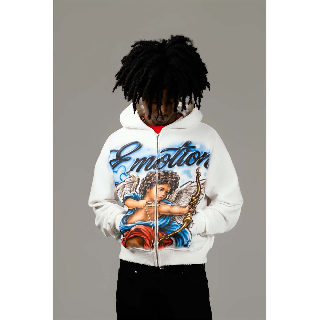 Mixed Emotions Cupid's Arrow Zip Up Hoodie White Blue by Mixed Emotions - NWAHYPE No.1 for streetwear Hoodies in USA