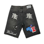 Mixed Emotions Danger Patch Denim Black Shorts by Mixed Emotions - NWAHype No.1 for streetwear Shorts in USA