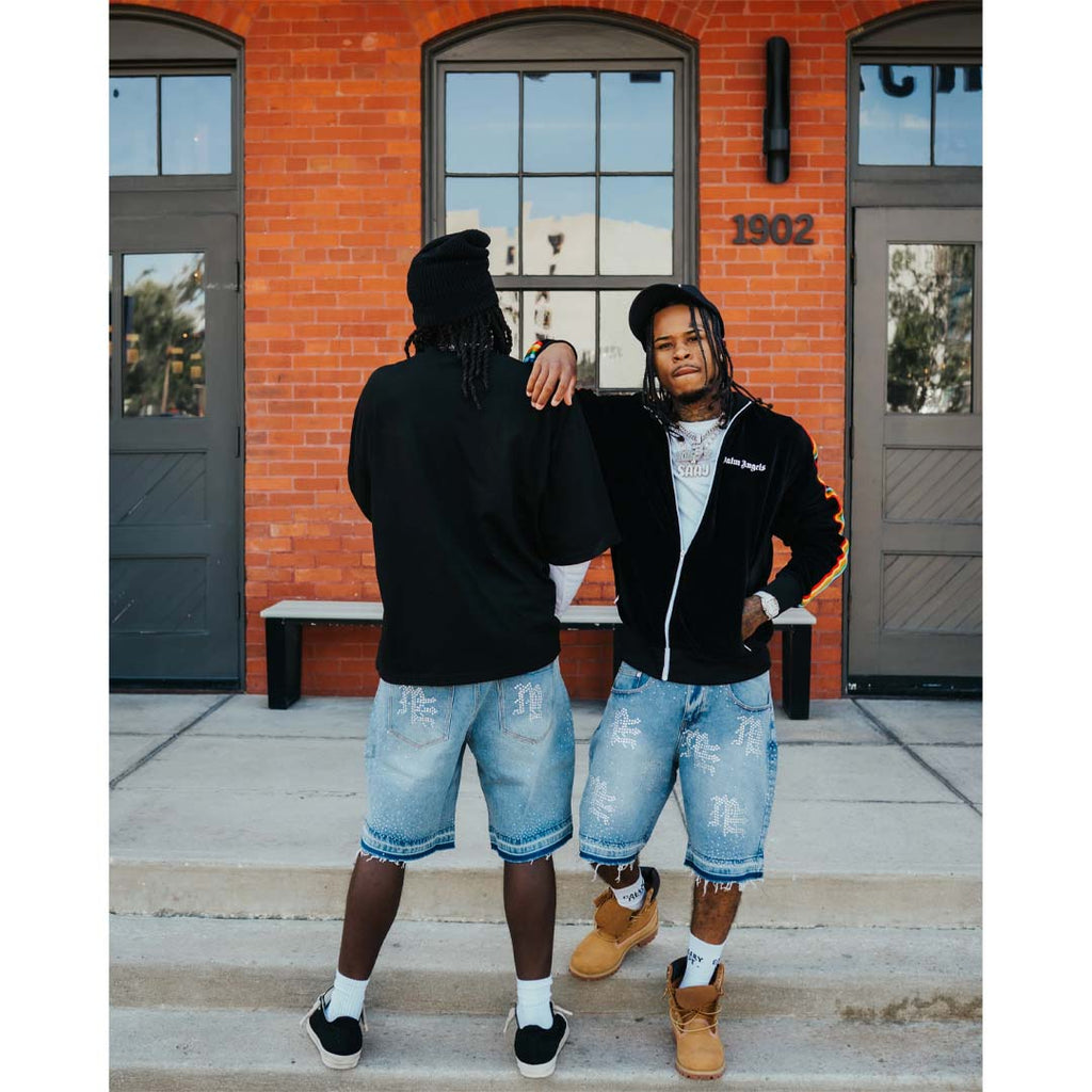 Mixed Emotions ME Rhinestone Denim Shorts Blue by Mixed Emotions - NWAHYPE No.1 for streetwear Shorts in USA