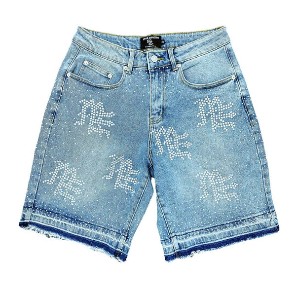 Mixed Emotions ME Rhinestone Denim Shorts Blue by Mixed Emotions - NWAHYPE No.1 for streetwear Shorts in USA