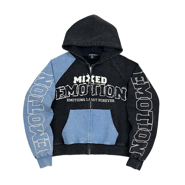 Mixed Emotions Split Zip Up Hoodie Black Blue by Mixed Emotions - NWAHYPE No.1 for streetwear Hoodies in USA