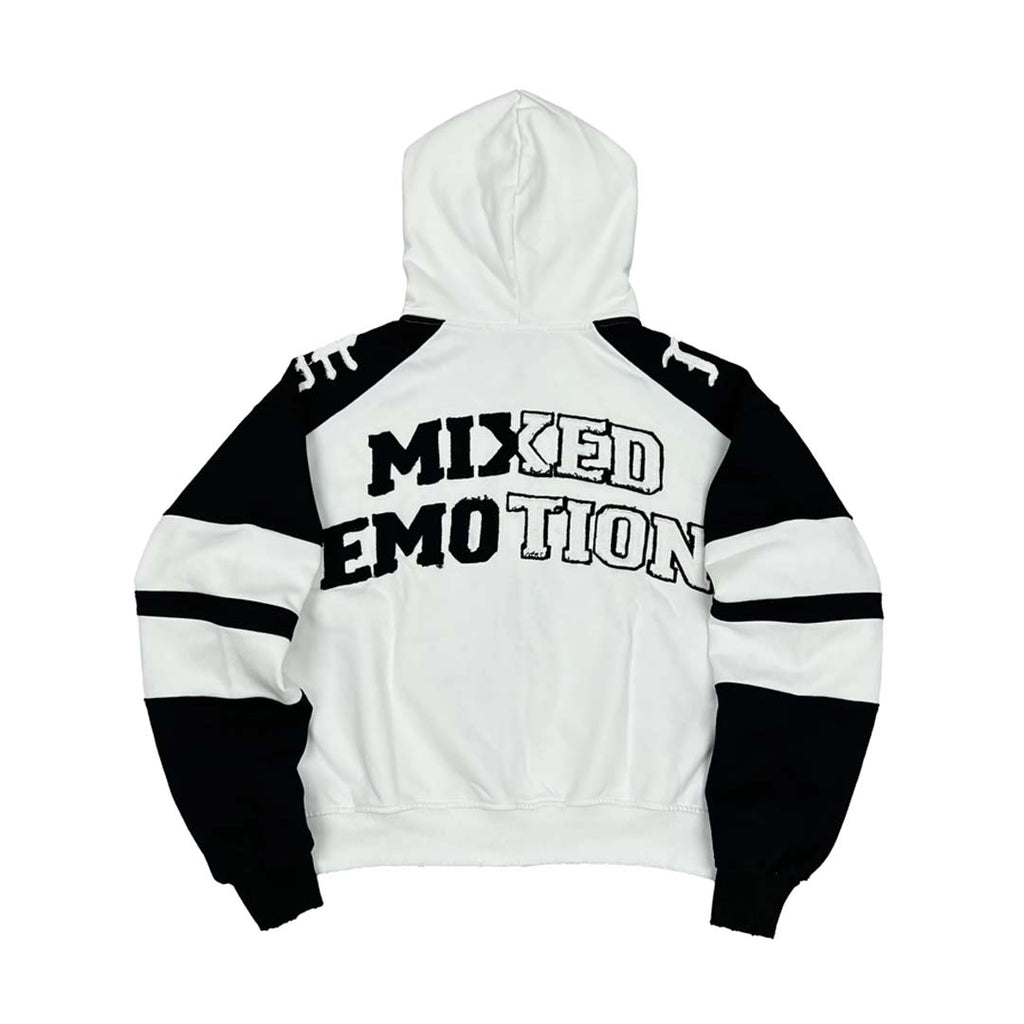 Mixed Emotions Varsity Zip Up Hoodie White Black by Mixed Emotions - NWAHYPE No.1 for streetwear Hoodies in USA