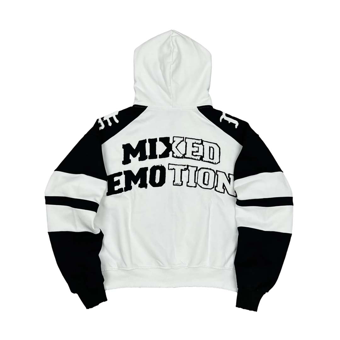 Mixed Emotions Varsity Zip Up Hoodie White Black by Mixed Emotions - NWAHYPE No.1 for streetwear Hoodies in USA