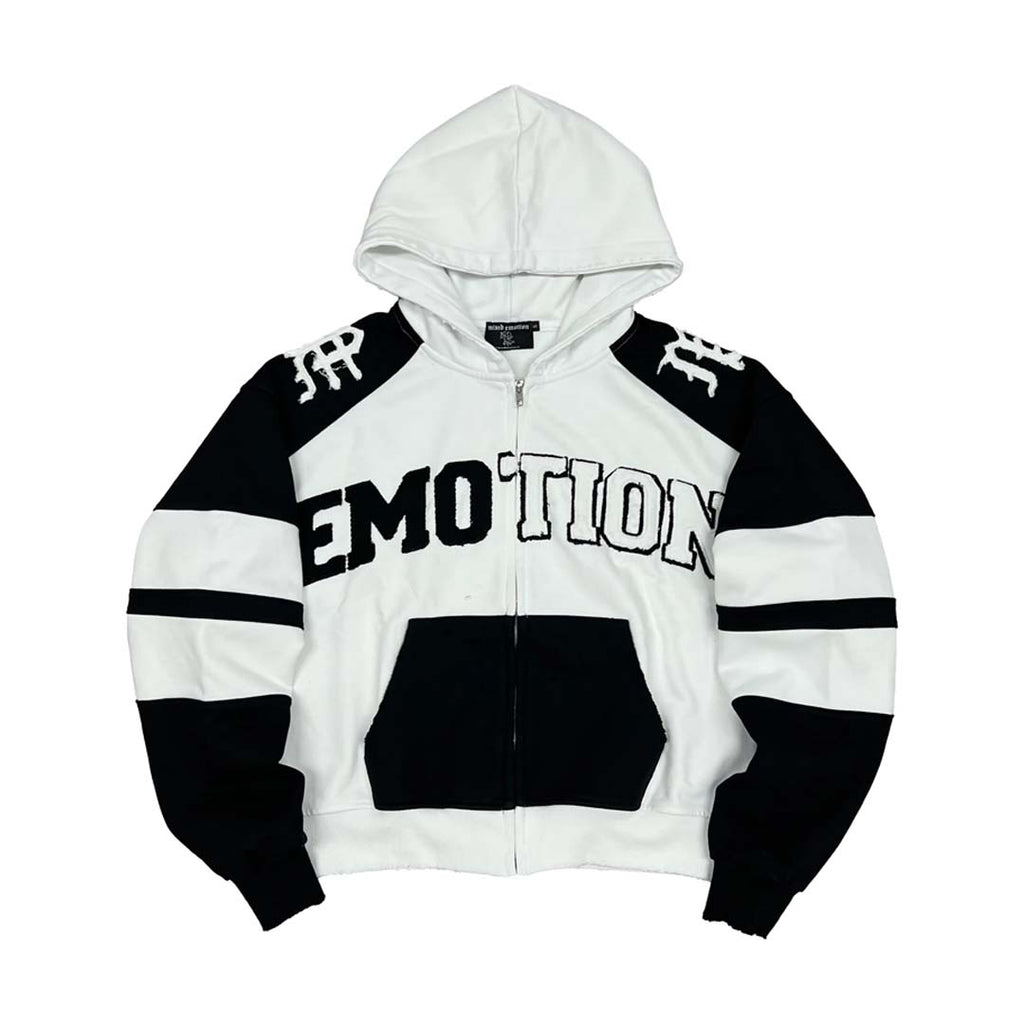 Mixed Emotions Varsity Zip Up Hoodie White Black by Mixed Emotions - NWAHYPE No.1 for streetwear Hoodies in USA