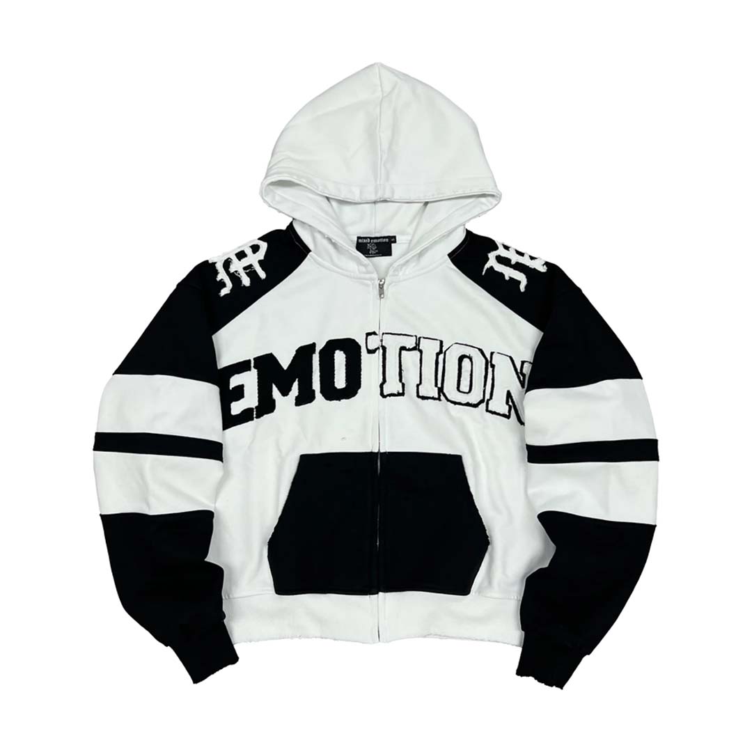 Mixed Emotions Varsity Zip Up Hoodie White Black by Mixed Emotions - NWAHYPE No.1 for streetwear Hoodies in USA