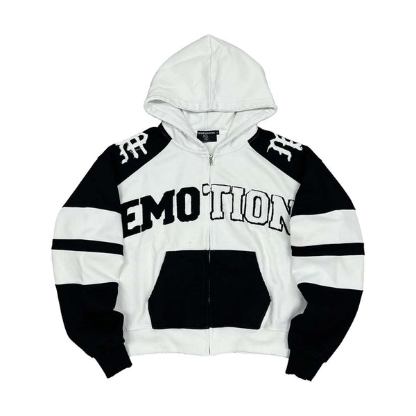 Mixed Emotions Varsity Zip Up Hoodie White Black by Mixed Emotions - NWAHYPE No.1 for streetwear Hoodies in USA