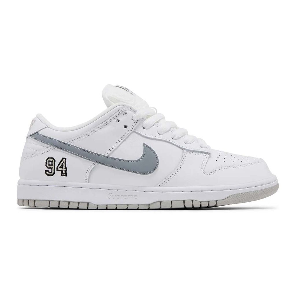 Nike SB Dunk Low Supreme 94 White Metallic Silver by Supreme - NWAHYPE No.1 for streetwear Sneakers in USA