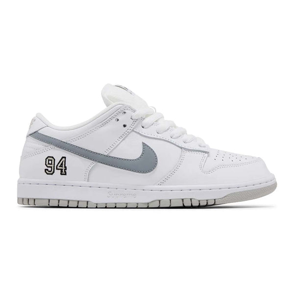 Nike SB Dunk Low Supreme 94 White Metallic Silver by Supreme - NWAHYPE No.1 for streetwear Sneakers in USA