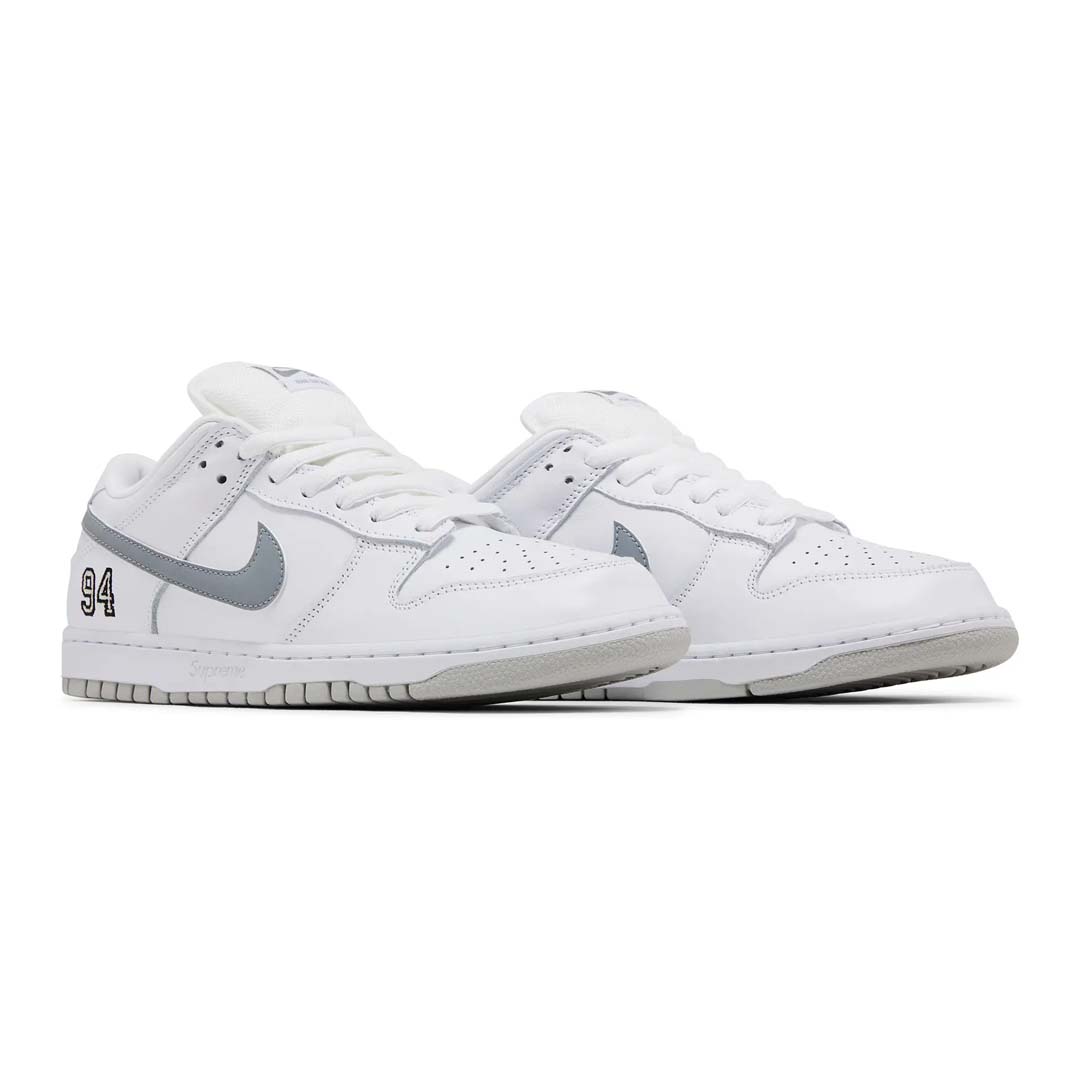 Nike SB Dunk Low Supreme 94 White Metallic Silver by Supreme - NWAHYPE No.1 for streetwear Sneakers in USA