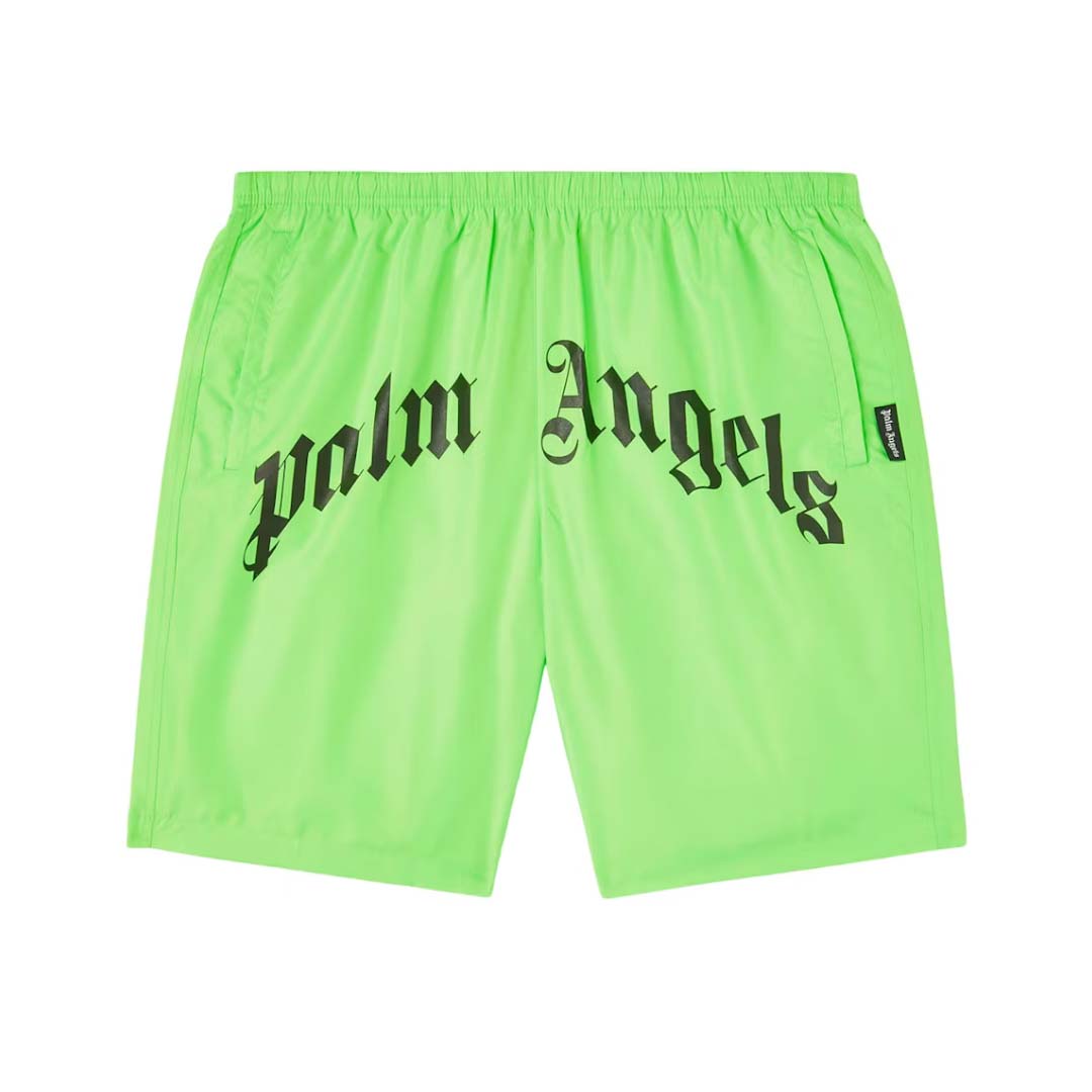 Palm Angels Curved Logo Swim Shorts Neon Green by Palm Angels - NWAHype No.1 for streetwear Shorts in USA