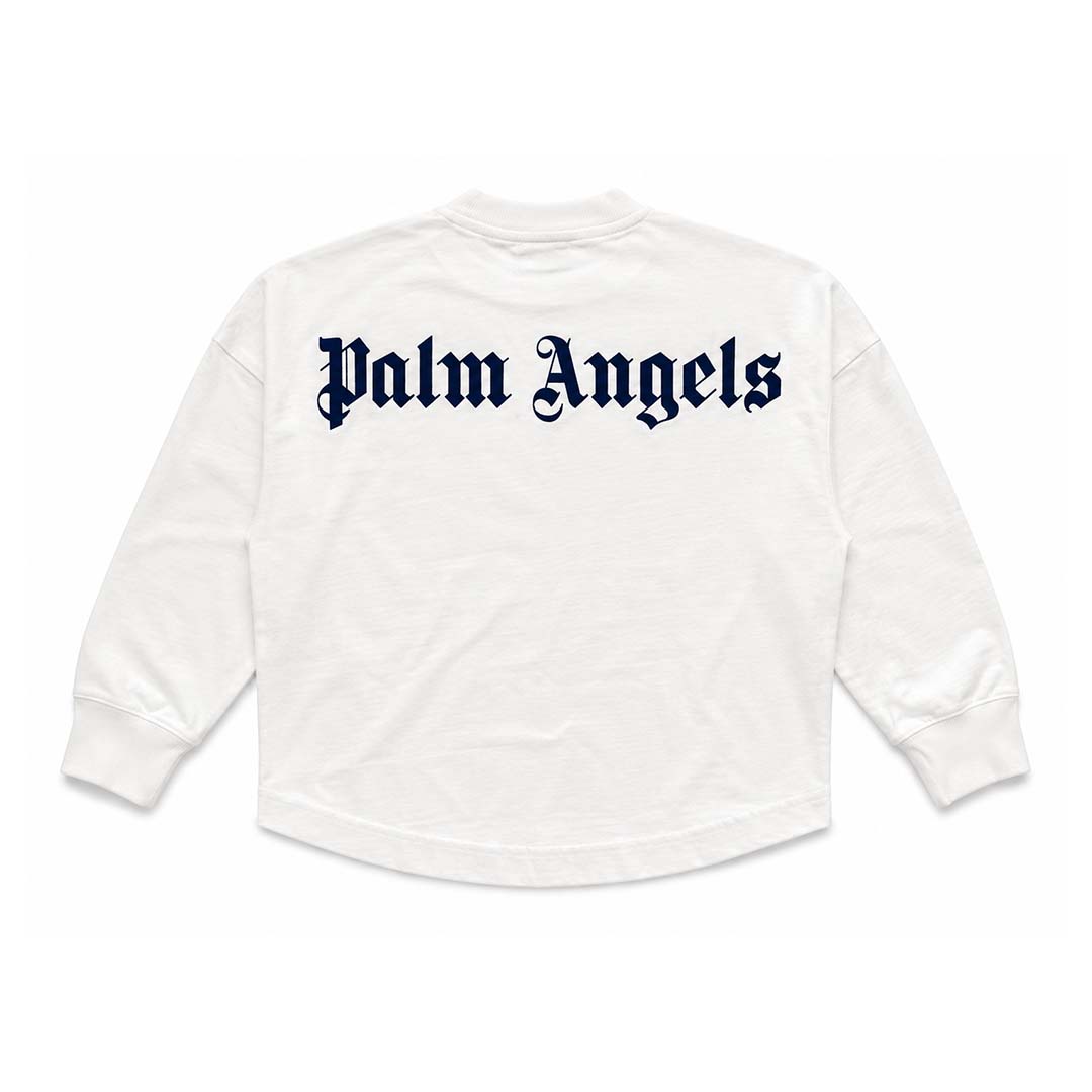 Palm Angels KIDS Classic Over Logo Tee L/S White Navy by Palm Angels - NWAHYPE No.1 for streetwear KIDS in USA
