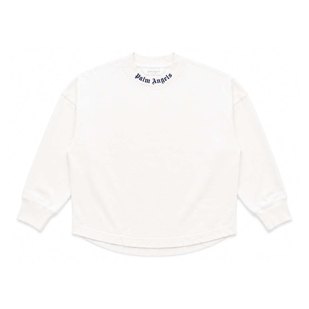 Palm Angels KIDS Classic Over Logo Tee L/S White Navy by Palm Angels - NWAHYPE No.1 for streetwear KIDS in USA