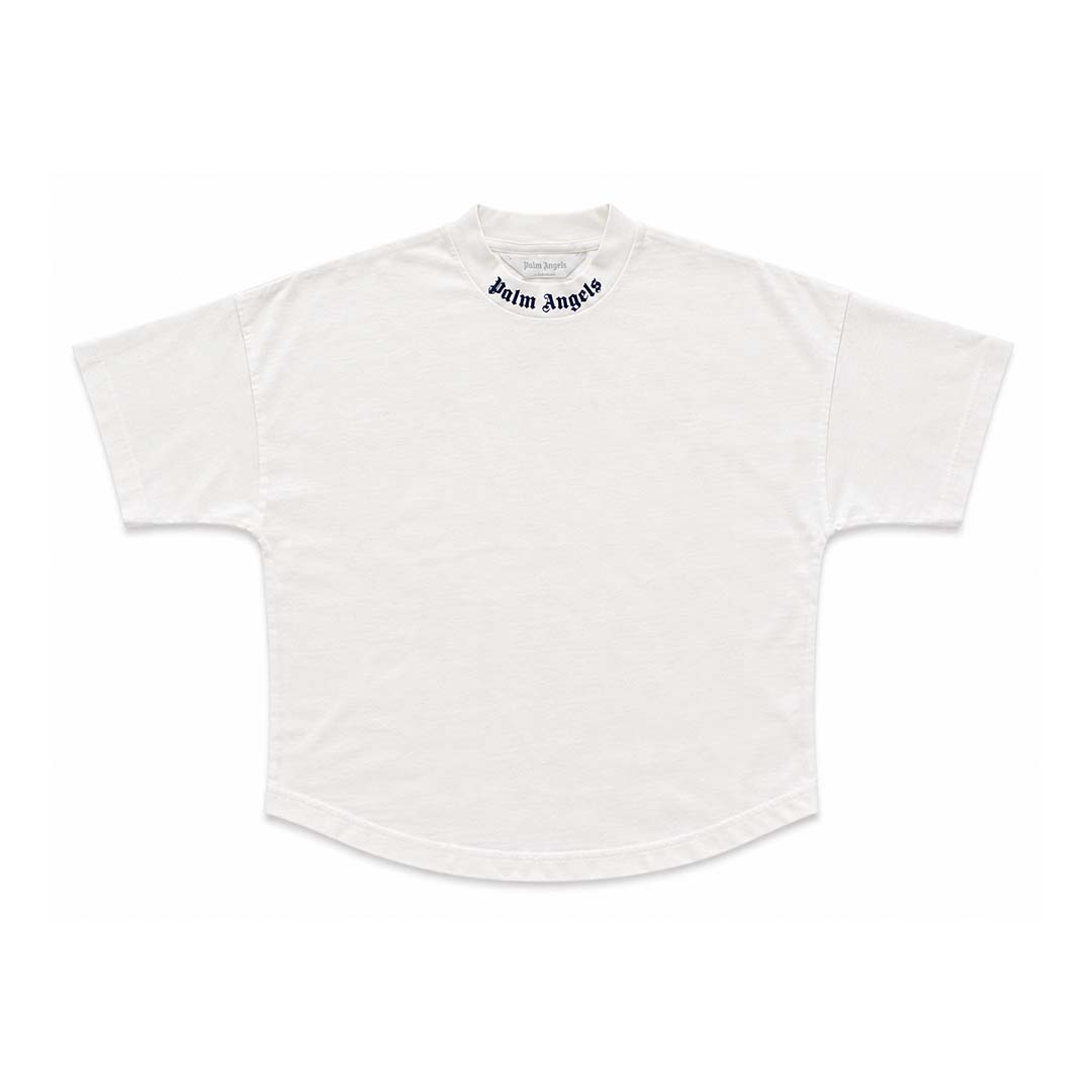 Palm Angels Kids Classic Over Logo Tee S/S White Navy Blue by Palm Angels - NWAHYPE No.1 for streetwear KIDS in USA