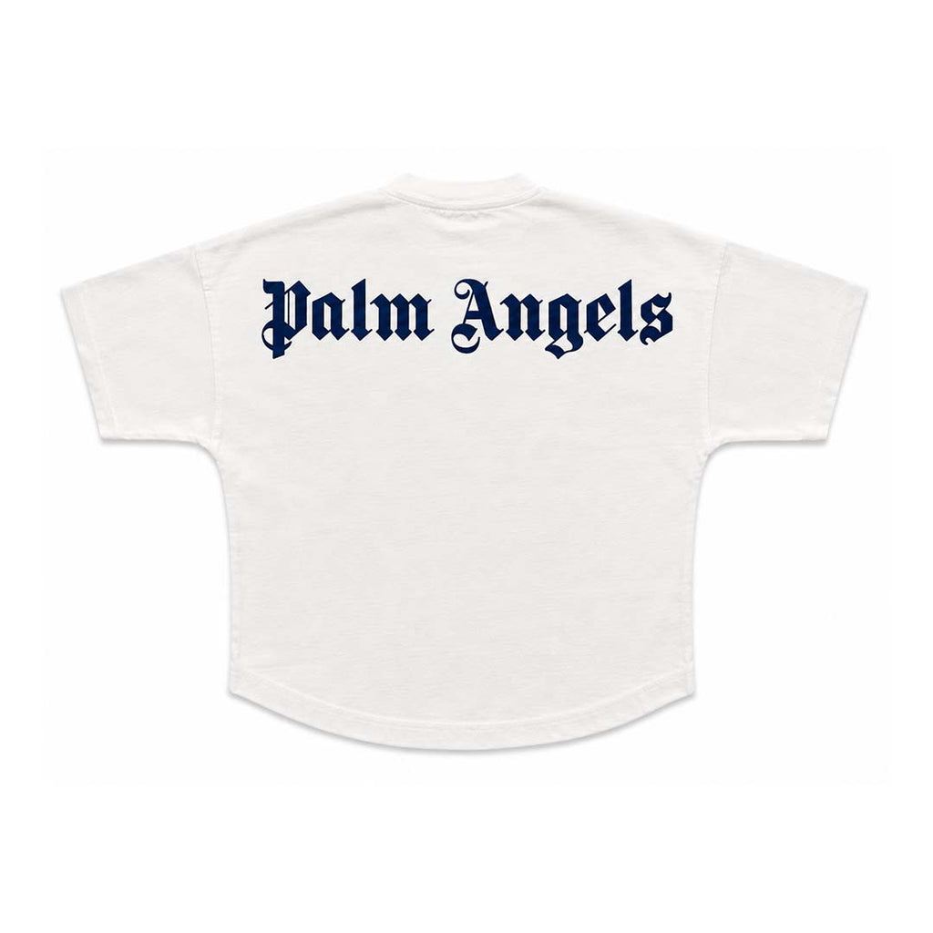 Palm Angels Kids Classic Over Logo Tee S/S White Navy Blue by Palm Angels - NWAHYPE No.1 for streetwear KIDS in USA