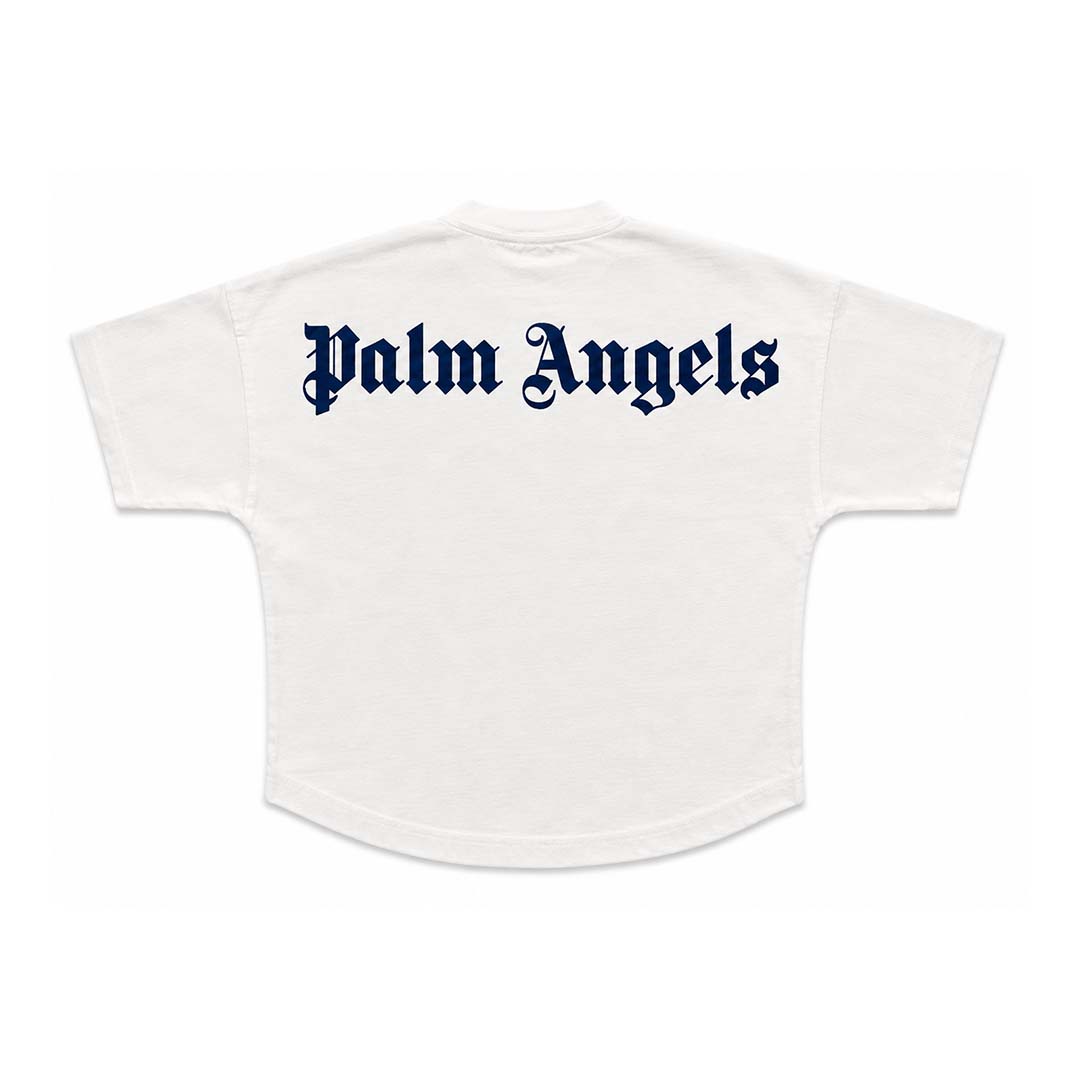 Palm Angels Kids Classic Over Logo Tee S/S White Navy Blue by Palm Angels - NWAHYPE No.1 for streetwear KIDS in USA