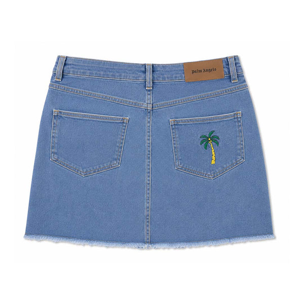 Palm Angels KIDS Denim Skirt Light Blue Green Palm Tree by Palm Angels - NWAHYPE No.1 for streetwear KIDS in USA