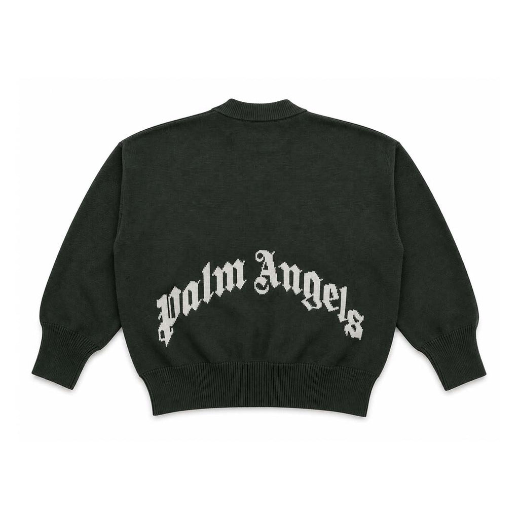Palm Angels KIDS Logo Knit Sweater Military Green White by Palm Angels - NWAHYPE No.1 for streetwear KIDS in USA