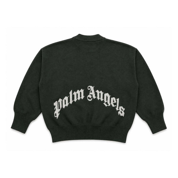 Palm Angels KIDS Logo Knit Sweater Military Green White by Palm Angels - NWAHYPE No.1 for streetwear KIDS in USA