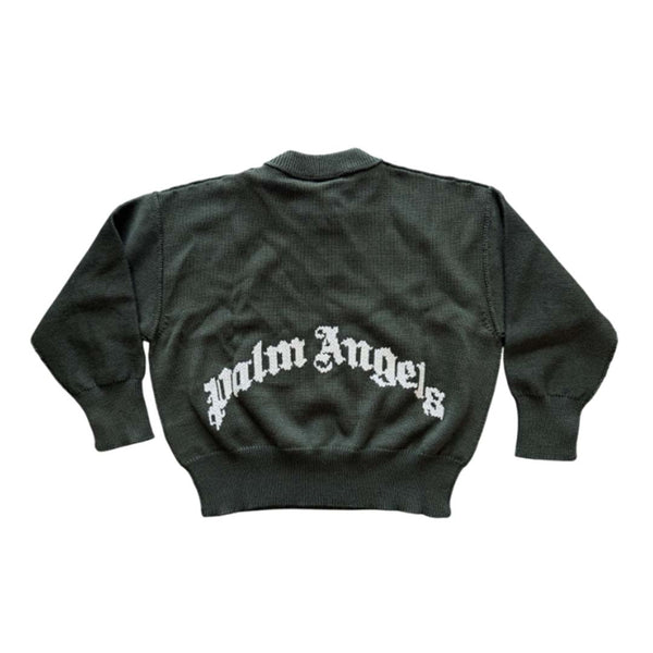 Palm Angels KIDS Logo Knit Sweater Military Green White by Palm Angels - NWAHYPE No.1 for streetwear KIDS in USA