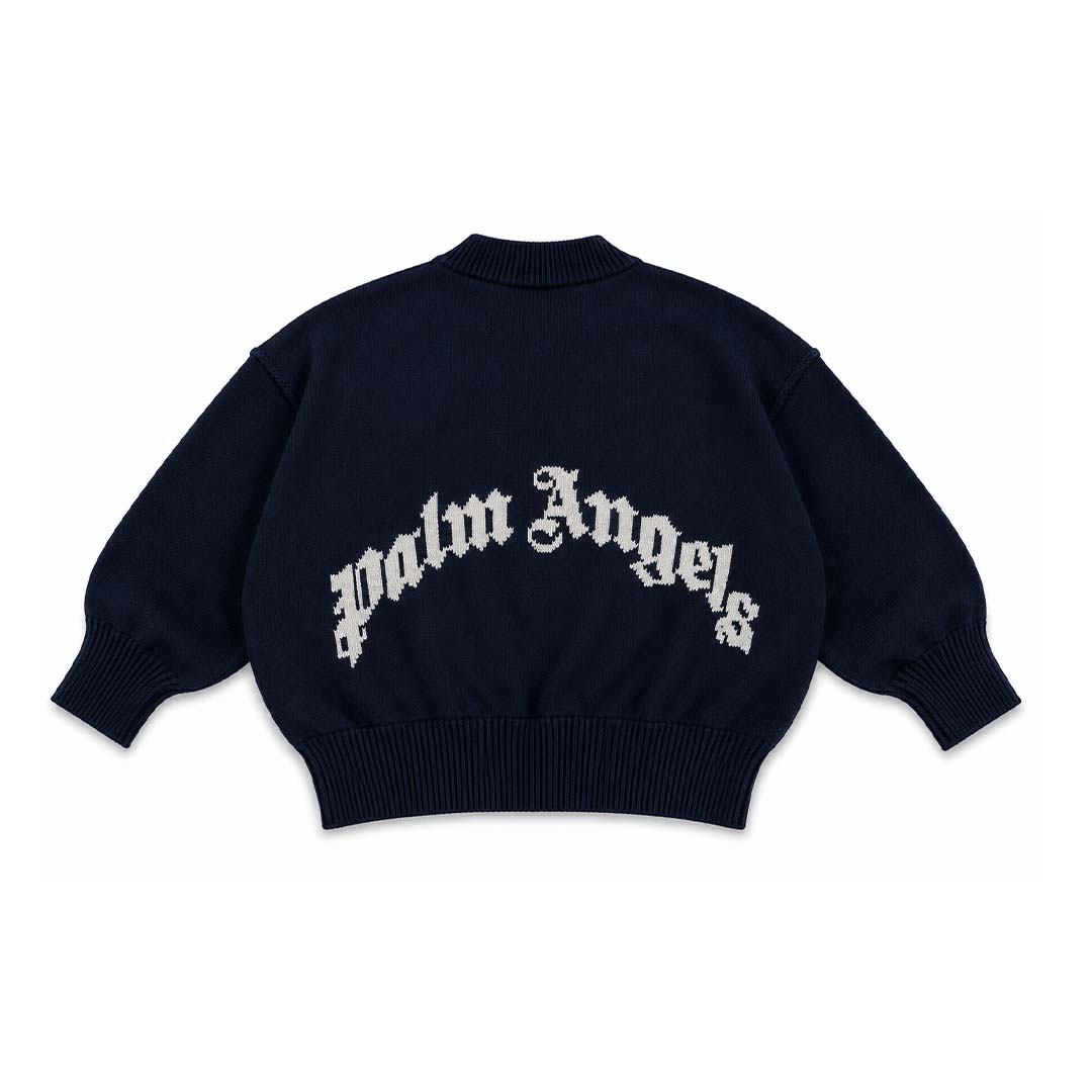 Palm Angels KIDS Logo Knit Sweater Navy Blue White by Palm Angels - NWAHYPE No.1 for streetwear KIDS in USA